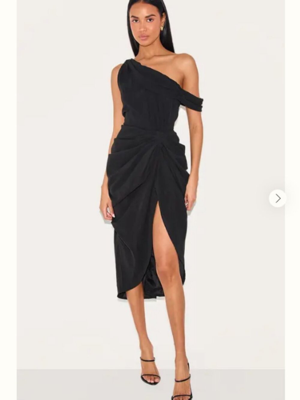 NWT Pretty Little Thing Black Chiffon Asymmetric Strap Draped Midi Dress 10/12 L